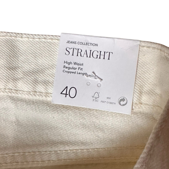 NWT Mango MNG Denim Jeans Womens 8 Bone Ecru Havana Cropped High Waist Frayed - Picture 5 of 8